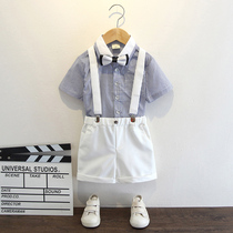 Boy gown suit Summer children Host small suit Flower Boy handsome suit Inlenty wind shirt Harness Shorts