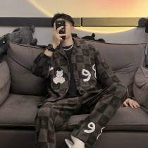 Korean pajamas male Winter cotton long sleeve 2021 new spring and autumn cartoon bear home clothing student two-piece set