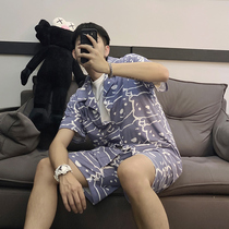 Pajamas men pure cotton Korean ins Japanese jane pen bear thin short-sleeved cartoon cute mens home suit suit summer