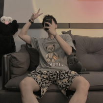 Pajamas mens summer cotton thin cute bear short-sleeved shorts can be worn outside South Koreas explosive home wear suit