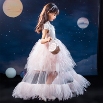 Girls birthday princess dress pink flower girl dress childrens piano performance evening dress model catwalk show high-end foreign atmosphere