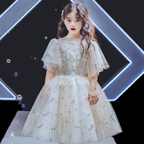 Girls dress summer high-end childrens princess dress flower girl puffy gauze host high-end foreign piano playing clothes