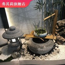 Japanese-style stone bowl startle deer outdoor flowing water landscape outdoor water bowl landscape stone basin sink fish fish farming stone trough bamboo ornaments