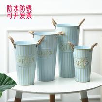 Retro Doing Old Iron Art Flowers Silo Dry Flower Bucket Floral Flower vase on floor raising flower pots Home Waking Buckets