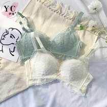 Yechul underwear womens small breasts gather without steel ring sexy lace bra womens collection of auxiliary breast bra set summer
