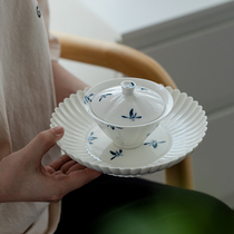 Pure hand painted butterfly orchid creative bucket hat-cover bowl tea cup home single three-only tea bowl tea-maker Kung Fu tea set