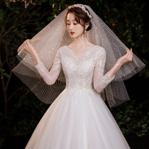Long-sleeved main wedding dress 2021 new temperament is thin and trailing Mori super fairy dream starry sky small bride