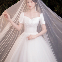  Simple satin light main wedding dress 2021 new (princess)forest temperament bride super fairy dream tail