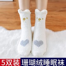 Coral velvet socks female cute sleep socks plush padded velvet towel floor socks autumn and winter home moon sleeping socks