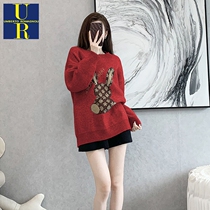 UR UMBERTO ROMAGNOLI autumn and winter Bear rabbit sweater womens New Year red sweater top