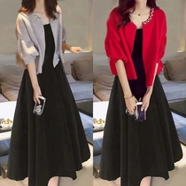 Large size womens 2021 new autumn fat sister slim set Foreign Air Age pleated skirt fashion two-piece set