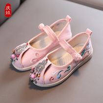 Hanfu shoes Girls summer autumn Chinese style baby costume performance shoes Old Beijing cloth shoes Children embroidered shoes