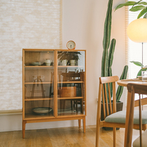Nordic solid wood sideboard Japanese simple display cabinet glass tea cabinet modern locker small apartment