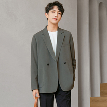 Double-breasted casual blazer mens spring and autumn loose Korean style small suit suit suit suit Ruffian handsome one-piece shirt