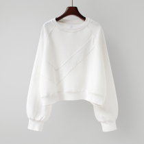 South Korea 2022 Fall new thin section Loose Long Sleeve Short round collar white sweatshirt female spring autumn blouse jacket