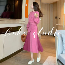 sandro asw long sleeve sweatshirt jacket skirt autumn Korean version fried street half body dress with slim fit for two suits