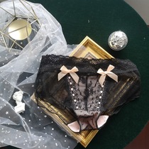 Dark maid panties Japanese new full lace panties female boxer no trace Lolita style hollowed out rope