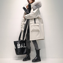 Work Pack Parker Down Jacket Women's Long Knee 2021 Winter New Fashion Foreign Style Three-proof White Duck Down Waist Jacket