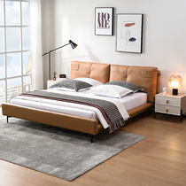 Italian minimalist Nordic modern minimalist leather art bed Master Bedroom 1 meter 8 Double 1 5m princess bed wedding room high box bed