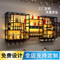 Bar bar bar wine rack wine cabinet wall hanging iron wall solid wood red wine display rack