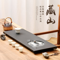 Natural whole piece of black gold stone tea tray large and small household simple drainage tea table floating carving tea tray modern tea Sea
