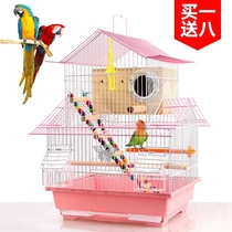 Tiger skin Parrot bird cage embroidered eye peony Wenbird large villa small bird cage metal roof shape ornamental cage