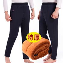 Middle-aged and elderly mens velvet thickened cotton pants Mens high-waist elastic plus fat high-waist three-layer camel velvet warm pants