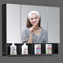  Black stainless steel bathroom mirror cabinet with light wall-mounted storage mirror box Bathroom cabinet mirror with light locker