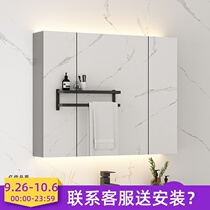 Customized stainless steel bathroom mirror cabinet with lamp toilet wall hanging mirror cabinet separate mirror box with shelf mirror