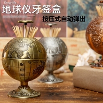 Toothpick barrel automatically pops globe toothpick box Press Type creative personality metal home living room fashion antiquities