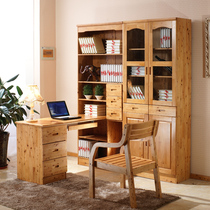 Full solid wood corner desk computer desk cedar wood with bookshelf two doors and three-door bookcase combination