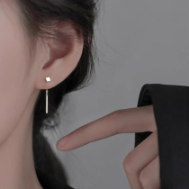 S999 sterling silver square earrings womens ear wire raising ear piercing earrings 2023 new trendy earrings do not need to be taken off when sleeping