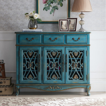 American European furniture country vintage Solid Wood Hollow shoe cabinet multi-layer shoe rack antique locker porch dining side cabinet