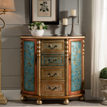 American European style retro solid wood painted entrance bucket cabinet semi-circular entrance table old furniture