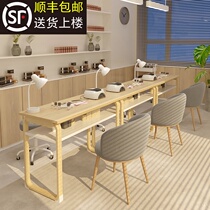 Wood color nail table and chair set Single double Japanese nail table Special price Economy solid wood nail makeup table