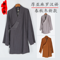 Good fate monk suit Luohan coat linen Spring and Autumn Winter short gown suit monk clothes slanted Bob Luohan shirt thick