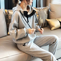 Autumn and winter sweatsuit suit women Spring and Autumn fashion age loose running leisure cotton plus velvet two-piece set