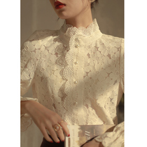French princess style lace shirt design sense niche stand collar shirt spring dress 2021 New Light mature coat foreign style
