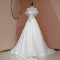 French light wedding dress 2021 new bride satin shoulder White trailing high texture small dress dress winter