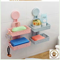 Single-layer double-layer soap box Plastic storage box Paste-type adherent soap rack Soap box Drain soap dish