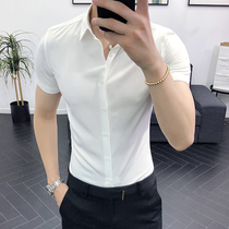 Summer white shirt mens new silk slim-fit stretch free ironing shirt British business career boutique formal dress