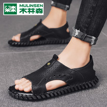  Mulinsen sandals mens leather summer 2021 new outer wear driver driving mens slippers Roman tide dragging soft bottom