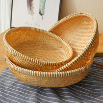 Bamboo storage basket Handmade dustpan Round Shau Kei Bamboo sieve Bamboo basket Bamboo products household perforated fruit basket Vegetable washing