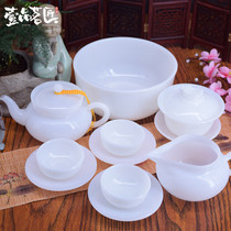 Yipin Teapot new full jade white jade Kung Fu tea set Jingdezhen household sheep fat jade simple teapot teacup set