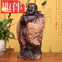 Ebony solid wood carving Maitreya Buddha root carving ornaments Large congratulations laughing Buddha crafts Mahogany home gifts