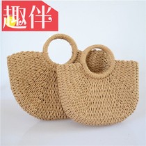 Literary new casual fashion literary Sen retro moon handbag bag womens bag casual straw bag handmade bag