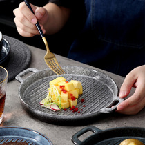 Net red creative ceramic plate Japanese Pasta Plate steak plate household rice plate restaurant tableware double ear baking plate