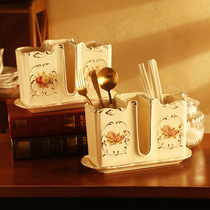 European-style tooth porcelain chopsticks tube ceramic drain chopsticks cage double tube household storage kitchen chopsticks Cage 2-layer chopsticks rack