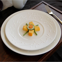 Spot new bone china ceramic plate foreign trade high quality hotel tableware fresh relief pattern steak plate