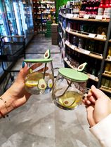 Cute avocado glass transparent with lid handle mug children household Cup heat-resistant teacup